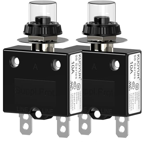 CLDIY Interruttore di protezione termico, 98 serie 10 A 125 / 250 VAC per interruttore di circuito con morsetti a collegamento rapido e copertura dei tasti impermeabile 32 VDC, 2 pezzi