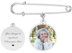PiercingJak Brosche Pin mit Foto Text Gravur Vintage Broschen Memorial Anhänger Personalisierte Geschenke für Hochzeit Bräutigam Braut Brautstrauß Boutonniere Pin Kit Charms DIY Zubehör