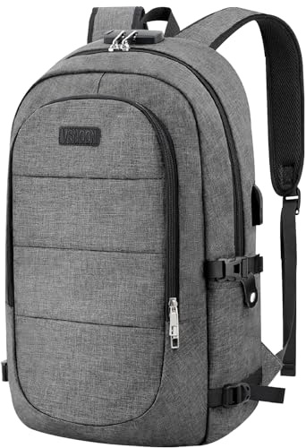 VSNOON Anti-Theft Laptop Backpack, 18.4 inch Business Laptop Bag | Laptop Rucksack with USB Charging Port & Lock, Water Resistant Travel Backpack Computer Bag for Women Men, Grey