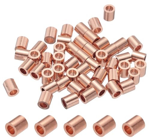 PATIKIL 3mm (1/8) Manicotti Arresto per Fune Metallico, 50 Pezzi Estremità del Manicotto ad Anello Crimpatura Rame Ghiera Crimpatrice per Cavi Metallici, Tono Oro