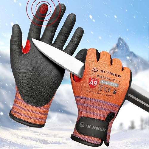 Schwer Winter Arbeitshandschuhe für herren und damen, LEVEL A9/F schnittfeste Handschuhe für extremen Schutz, Gefrierhandschuhe mit Super Grip, Touchscreen, thermisch isoliert (XXL,1 Pair)