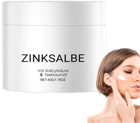 Zinksalbe Gegen Pickel | 50 G Anti Pickel Creme | Skin Care Akne Creme mit Teebaumöl & Salicylsäure | Erfrischende Textur Zinksalbe für Gesicht gegen Mitessers und Unreine Haut
