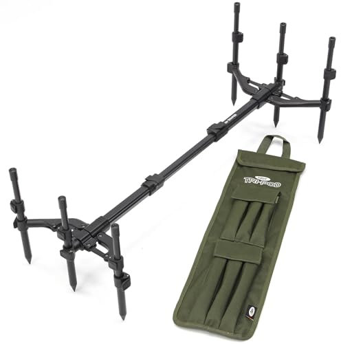 Carp Fishing Pod 3 Rod Stand Fully Adjustable, Quick Setup with Matte Black Finish, Aluminum Construction, 20-35cm Height Range, Lightweight with Carry Case NGT