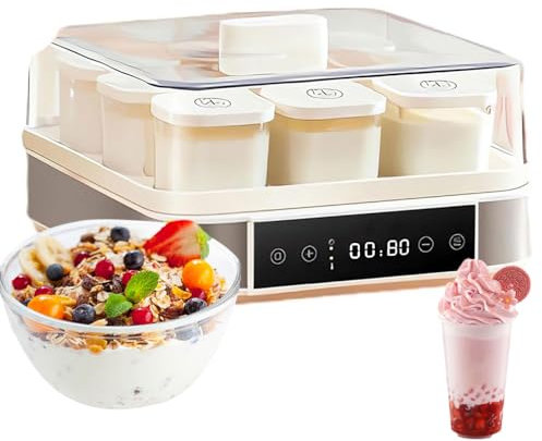 Yogurtera automática, Mini Caja de fermentación de 40 W, yogurtera Digital automática con Control de Temperatura y Tiempo Ajustables 25-60 ℃, con Temporizador de 100 Horas con 9 Vasos de Vidrio