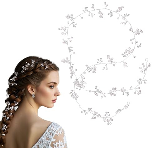 Axvxby Fascia per capelli da sposa, 100 cm, per capelli, da sposa, da sposa, con cristalli, argento