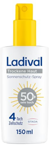 Ladival Sonnenschutz Spray LSF 50+ für trockene Haut - Sonnencreme bei Neigung zu Neurodermitis, beruhigend, pflegend mit Hyaluronsäure, 4-fach Zellschutz, wasserfest, 150ml