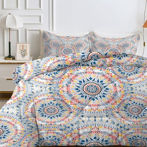 PNHCL Geometría Colorida Bohemio Edredon Cama 90 Infantil Boho Geométrico Edredón 135x200 cm Retro Rojo Edredones Infantiles con 2 Funda de Almohada para Niños y Niñas