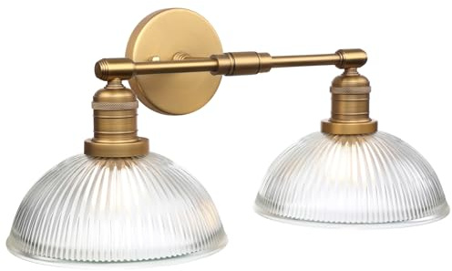 Yosoan Industrial 2-Lights Glass Wall Sconces Lights | Indoor Ribbed Glass Wall Light Fittings for Bedroom Living Room Kitchen