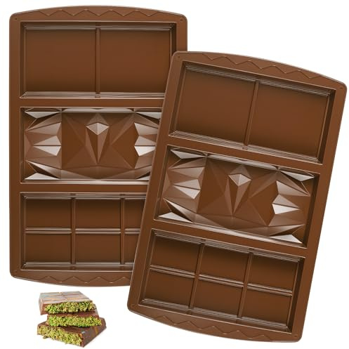 TranRantic 2 PCS Chocolate Bar Moulds, 3 Shapes Chocolates Mold, Deep Silicone Moulds for Dubai DIY Chocolate Pistachios Bar, Kitchen Baking