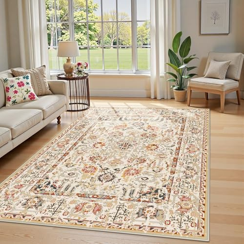 YOWOMO Teppich Wohnzimmer 120X170cm Schlafzimmer Carpet Waschbarer Vintage Kurzflor Esszimmer Vorzimmer Boho Living Room Rug Bedroom