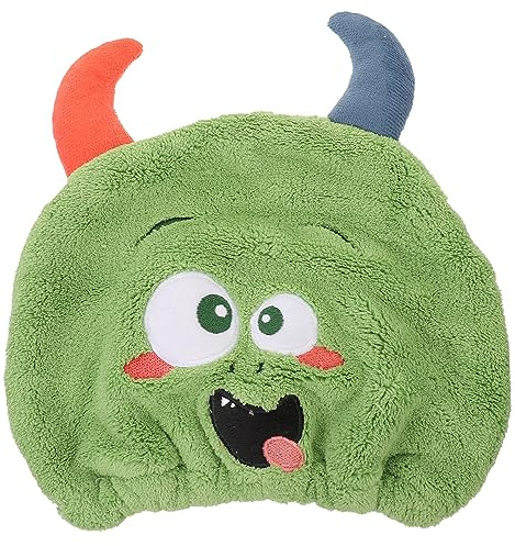 Abaodam Kinder Mikrofaser Haarhandtuch Haarturban mit Cartoon Motiv Saugfähige und Leichte Haarhaube aus Korallfleece für Schnelles Haare Trocknen im Badezimmer Grün