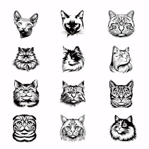 SUPERDANT 12 calcomanías de transferencia de calor con cabeza de gato, para planchar, para camisetas, transferencias DTF, listas para presionar, para ropa, gorras, bolsas, chaquetas