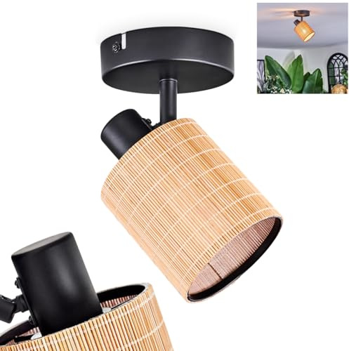 HOFSTEIN Deckenleuchte Kinnared, Deckenlampe aus Metall/Bambus in Schwarz/Natur, verstellbare Leuchte im modernen Boho-Design (Schirm Ø 9 cm), E14, Esszimmer, Wohnzimmer, Schlafzimmer, Flur