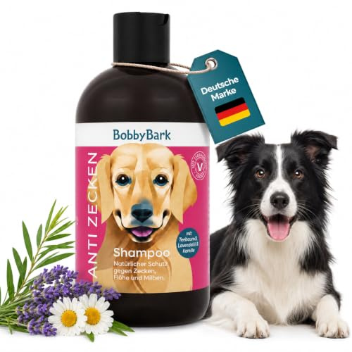 Hundeshampoo Anti Zecken 250ml – Natürliches Zeckenshampoo für Hunde | Natürliches Zecken, - Floh - und Milbenshampoo für Hunde mit Teebaumöl, Lavendel und Kamille