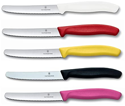 Victorinox | Tafelmesser Swiss Classic | 5 Stück | Bunter Mix | extra scharfer Wellenschliff | Swiss Made | ideal auch als Brötchenmesser oder Tomatenmesser