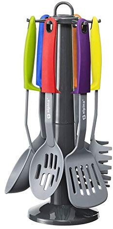Invero 7 Piece Nylon Coloured Kitchen Tools Utensil Set Complete with Turning Platform