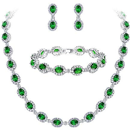 EVER FAITH Damen CZ Hochzeit Braut Oval Teardrop Halskette Ohrringe Armband Set Silber-Ton