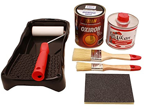 Esmalte antioxidante mas disolvente profesional, juego de pintura titanlux mas disolvente mas 2 brochas (del 12 y del 24) mas cubeta con rodillo pequeño mas esponja de lija. (Blanco) (Negro)