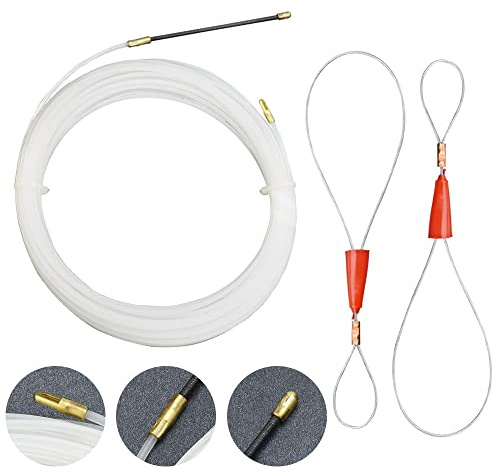 WENRERO Cable Running Puller Rods Electrical Wire Threader Nylon Fish Tape Ribbon Threader Puller with 2 Metal Lock Wires for Wiring Installation of Telecommunications Floor Ducts, Long 15M Width 3mm