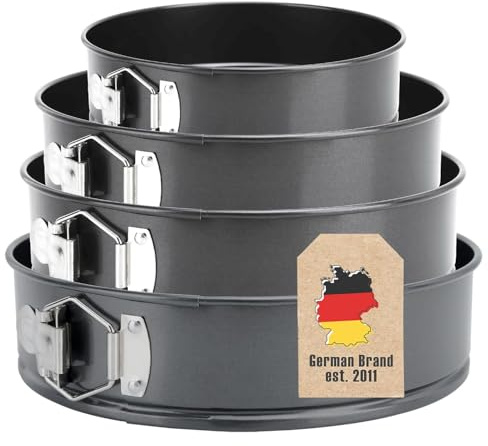 INTIRILIFE 4-teiliges Springformen Set: Runde Kuchenform in 17/23,5/25/27.5 cm- Backform aus Edelstahl mit Antihaftbeschichtung & Flachboden, Springform mit Verschluss für Kuchen Torten Cheesecake