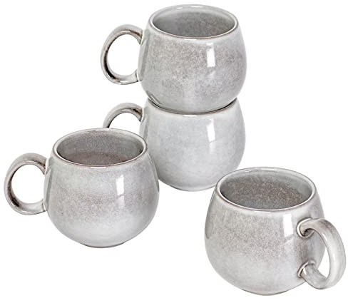 Set von 4 Tassen aus Porzellan, 600mL Kaffeetasse Set für 4 Personen Moderne Stil, Frühstücksbecher, Exquisites Service Geschirrset, Geeignet für Geschirrspülmaschinen, Hellgrauer