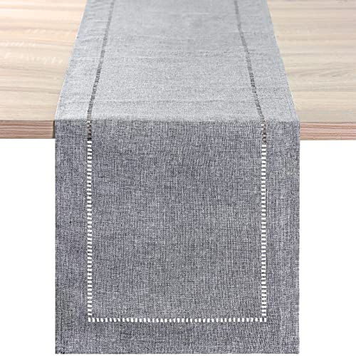 LOMOHOO Tischläufer Grau 30x180cm Leinen Tischläufers Modern Boho Table Runner, Abwaschbar Tischdeko Grau für Outdoor Bauernhaus Esszimmer Dinner Party Urlaub Hochzeit Dekoration