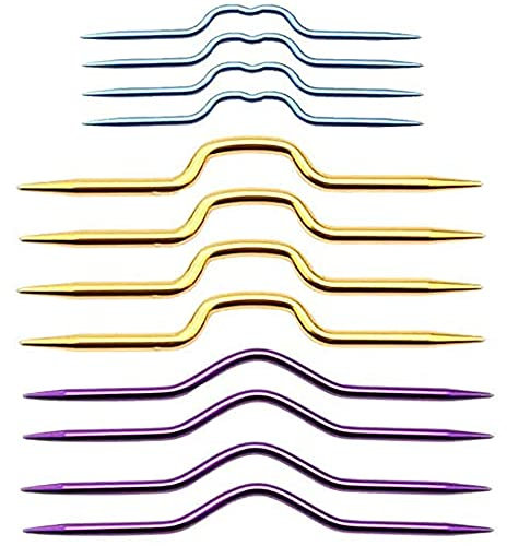 12Pcs Knitting Cable Needle Twist Curved Crooked Needle Hand Knit Needles Mixed Color Aluminum Yarn Stitch Holders Cable Knitting Needles for Sweater Knitting Tool