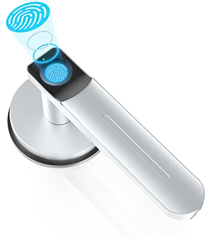 Foxgard Smart Fingerprint Door Lock with Handle - Biometric Room Lock for Bedroom/Office (Silver)