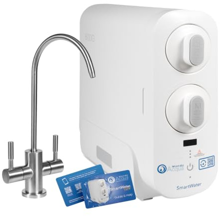 SmartWater depuratore acqua sottolavello a osmosi inversa e microfiltrazione, display TDS, senza abbonamento, 2304 L al giorno, 1,6 L min, bianco