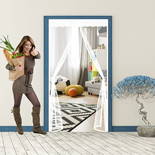 Magnet Fliegengitter Tür 150 x 270 cm Magnetische Adsorption, Faltbar Fliegengitter Meterware Fliegennetz Klettband, Klebemontage Ohne Bohren für alle gängigen Türgrößen, Weiß A