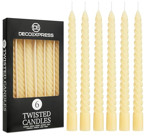 DECO EXPRESS Bougies Torsadées Dîner Anti-Gouttes Colorées Longue Durée 6h Non Parfumées (Ivoire, Lot de 3 ou 6)