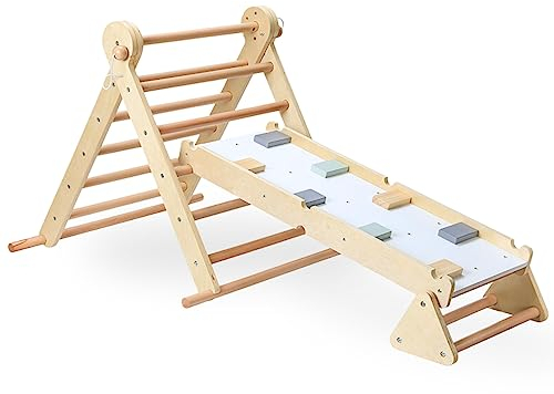 mamabrum Klettergerüst Indoor ab 3 Jahren für Kinder – Pikler Dreieck, Leiter & Balancierpfad – 3-in-1 Multifunktionales Spielzeug, Indoor Spielplatz, Montessori Ergänzung