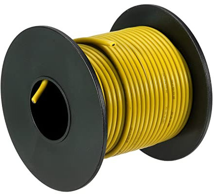 sourcing map 18AWG Elektrischer Draht 15 Meter Stromkabel 0,82 mm² Verzinntes Kupferkabel Flexibel Silikonkabel Litzenkern Klingeldraht Verdrahtungsleitung für DIY KFZ Auto Modell, Gelb
