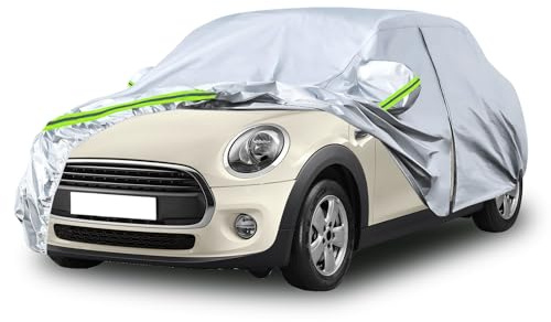 Autoabdeckung Vollgarage Ersatz für Mini Cooper 3 Doors 2000-2024, Allwetter Reflektierende Autoabdeckung mit Reißverschluss und winddichtem Gurt (Silber)