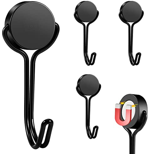 Buelkmag Magnethaken, robuste Magnethaken aus 304 Edelstahl für Kreuzfahrt-Kühlschrankgrill, starke Magnete mit Haken für die Küche zu Hause, Garagenschlüsselhalter, 4 Stück(Schwarz, 2,8cm-1 10kg)