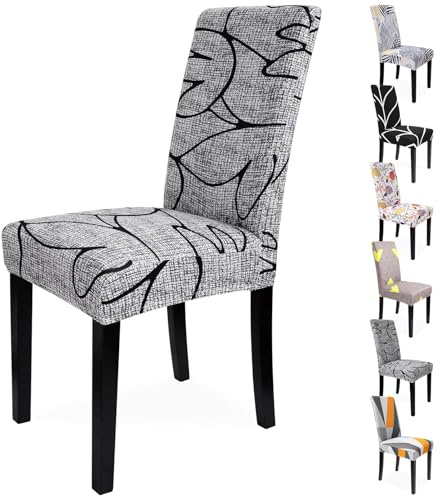 Zindoo Stuhlhussen 6er Set Stretch Stuhlbezug mit Modernes Linienmuster | für Küche, Esszimmer, Hochzeit, Familie Dekoration usw, Abnehmbar, Waschbar, mit Elastischen Fixierbändern