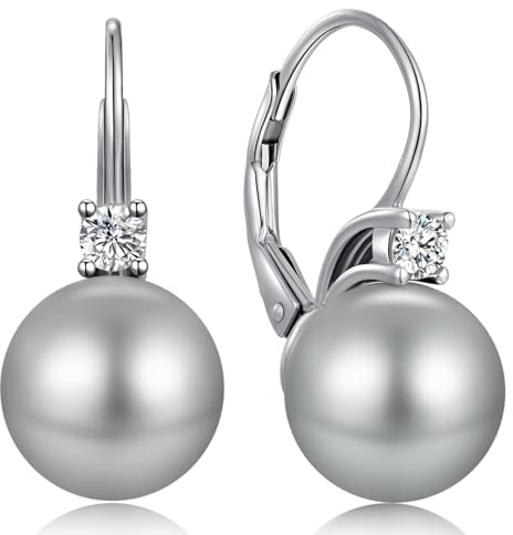ZDaoBen Perlenohrringe 925 Sterling Silber Perlen Leverback Hängende Ohrringe Perle Ohrhänger Schmuck Geschenke für Damen Braut Hochzeit 8/10 mm