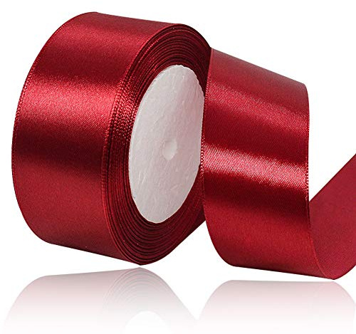 XMASOLD Satinband, 22 meter vinröd, 40 mm brett presentband för presentförpackning, gör-det-själv-hantverk, buketter, sömnadsprojekt, rosetttillverkning, födelsedags- och bröllopsdekorationer