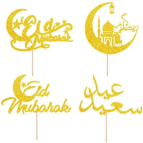 Eid Mubarak Cake Toppers Gold Glitter Ramadan Cupcake Topper Ramadan Muslim Dessert Dekor Für Islam Muslim Eid Party Supplies