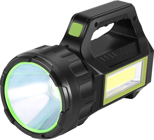 Porcyco Hand Torches LED Super Bright Flashlight Solar and USB Rechargeable LED Searchlight 7 Lighting Modes Hand Torch with Main Light and Side Light Portable Lantern 1000 Lumens Outdoor Flashlight