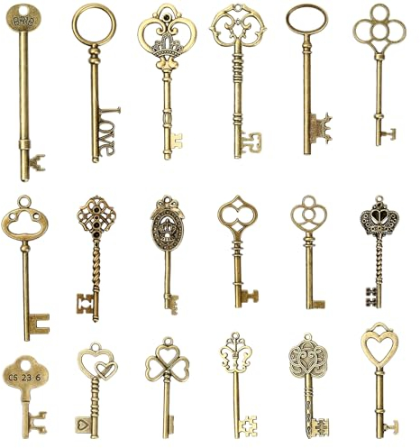 18 Stk Vintage Deko Antike Schlüssel - Fliegende Skelettschlüssel Set für DIY Basteln, Halskette, Schmuck, Charms und Anhänger Deko