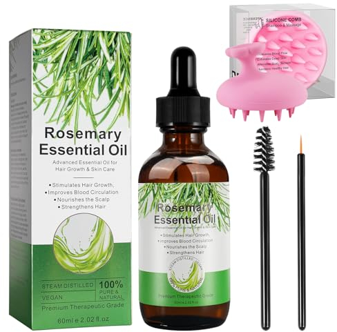 Organic Rosemary Oil for Hair Growth with Scalp Massager, 60ml Natural Organic Rosemary Essentia Oil, Pure Essential Oil for Skin & Hair Care, Hair Loss Treatment for Hair