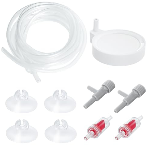 10 Stück Sprudelstein für Aquarium Kit, Aquarium Luftausströmer mit 4 Saugnapf Aquarium, 1 Tubo de Línea Aérea (2M), 2 Luftregelventile, 2 Rückschlagventilen, 1 Sprudelstein für Aquarien, Fisch Tank