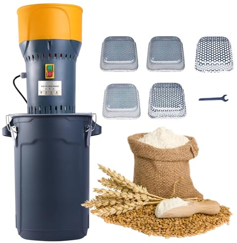 HYQNG Molinillo Eléctrico De Grano Molinillo De Maíz, Molinillo De Alimentación De 1300 W Molinillo De Cereales Secos Sin Polvo, con 5 Tamices + 1 Llave, Cubo Y Tolva Desmontables De 25 L/50 L 25L