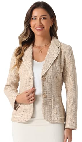 Allegra K Donna Giacca in Tweed Scozzese per Giacche Eleganti con Bottoni sul Bavero E Maniche Lunghe Albicocca XL
