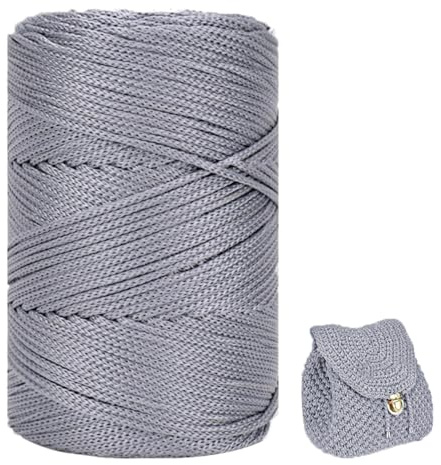 Polyester Garn 3mm X 225m，Makramee Garn 3mm，Makramee Band，Polypropylene Yarn，Geflochten Makramee Schnur Farbig，garn Zum Häkeln Für Stricken，Dekoration DIY Handwerk (grau)