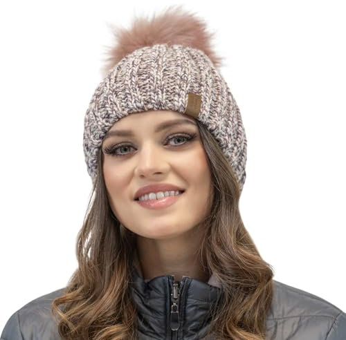VIVISENCE Winter Bommelmütze Für Damen Herbst Frauen Wintermütze Mit Bommel Antistatischem Innenfutter Perfekte Passform Für Kalte Wintertage Modell 7086, Rosa,Einheitsgröße