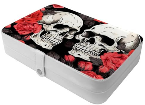Rose Art Skelett-889 Reise-Schmuckschatulle, tragbare Schatztruhe für Ringe, Ohrringe, Halsketten. Tolles Geschenk für Frauen, die gerne reisen, große Organizer-Hülle, 1 Packung
