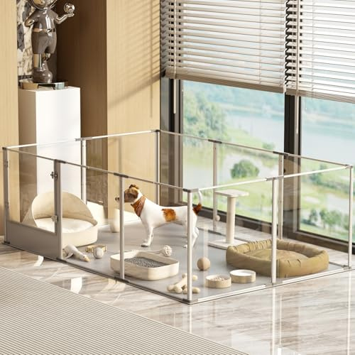 BingoPaw Acrylic XXL Dog Fence: 10 Panels Pet Acrylic Whelping Pen Box Dog Playpen Exercise Fence with Waterproof Fertility Pad for Puppies, Rabbits, Small Animal Rectangle(180 x 120 x 61 cm)