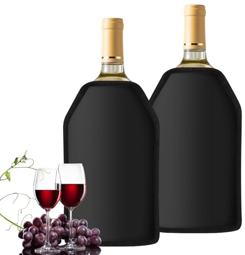 Weinkühler Manschette, 2 Stück Kühlmanschette Wein, Flaschenkühler, Champagner Kühler, Flaschenkühler für unterwegs - Weinmanschette, Weinflaschenkühler (Schwarz)